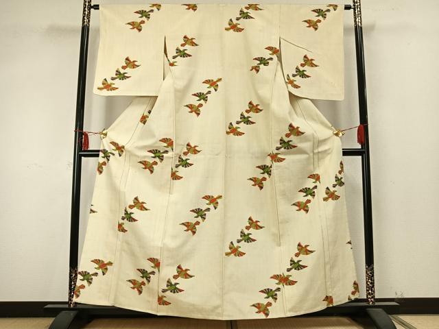 平和屋着物▽上質な紬 単衣 飛鳥文 正絹 逸品 AABA7761fy