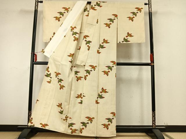 平和屋着物▽上質な紬 単衣 飛鳥文 正絹 逸品 AABA7761fy
