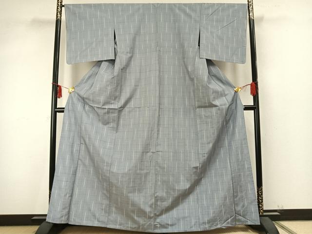 平和屋着物▽上質な紬 単衣 格子 正絹 逸品 AABA7762fy