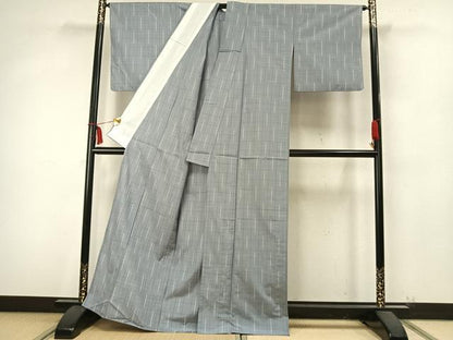 平和屋着物▽上質な紬 単衣 格子 正絹 逸品 AABA7762fy