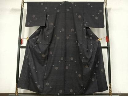 平和屋着物▽結城紬 単衣 80亀甲 亀甲文様 正絹 逸品 AABA7765fy