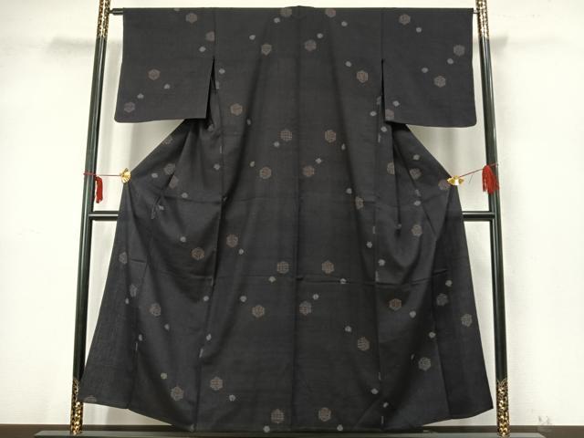 平和屋着物▽結城紬 単衣 80亀甲 亀甲文様 正絹 逸品 AABA7765fy