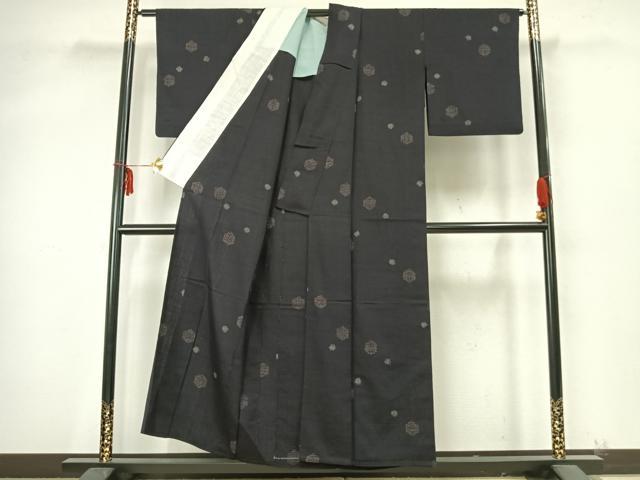平和屋着物▽結城紬 単衣 80亀甲 亀甲文様 正絹 逸品 AABA7765fy