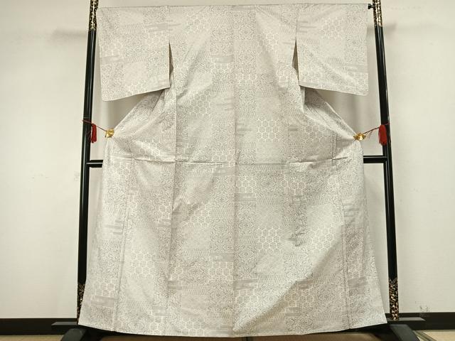 平和屋着物▽本場大島紬　白大島　単衣　9マルキ　色紙吉祥花文　正絹　逸品　AABA7766fy