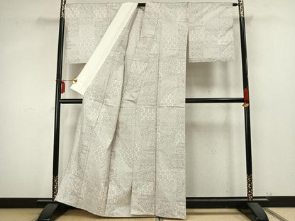 平和屋着物▽本場大島紬　白大島　単衣　9マルキ　色紙吉祥花文　正絹　逸品　AABA7766fy
