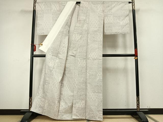 平和屋着物▽本場大島紬　白大島　単衣　9マルキ　色紙吉祥花文　正絹　逸品　AABA7766fy