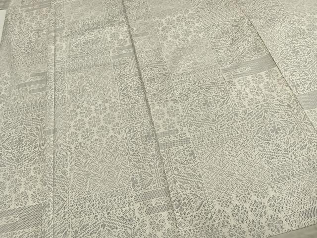 平和屋着物▽本場大島紬　白大島　単衣　9マルキ　色紙吉祥花文　正絹　逸品　AABA7766fy