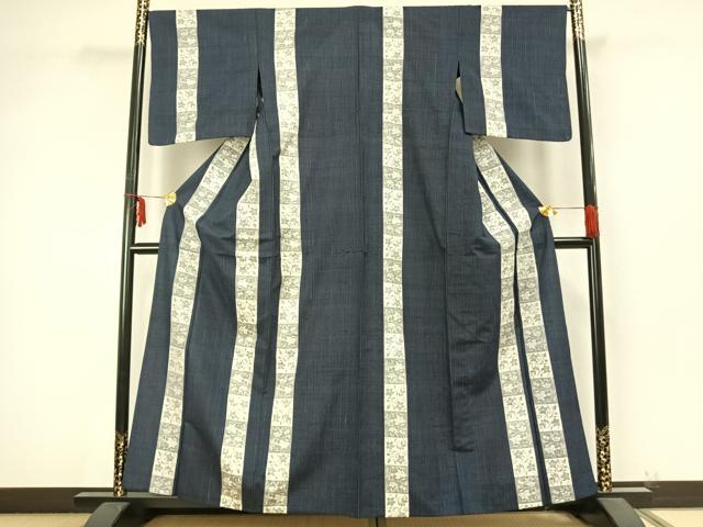 平和屋着物▽上質な紬 単衣 花唐草間道 正絹 逸品 AABA7767fy