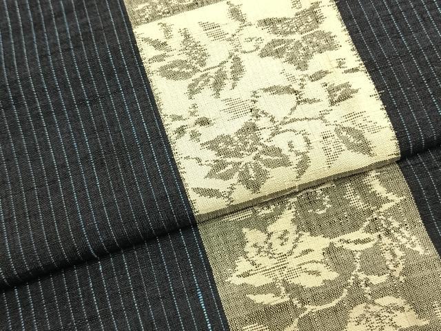 平和屋着物▽上質な紬 単衣 花唐草間道 正絹 逸品 AABA7767fy