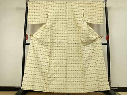 平和屋着物▽上質な紬 単衣 幾何学文様 正絹 逸品 AABA7768fy