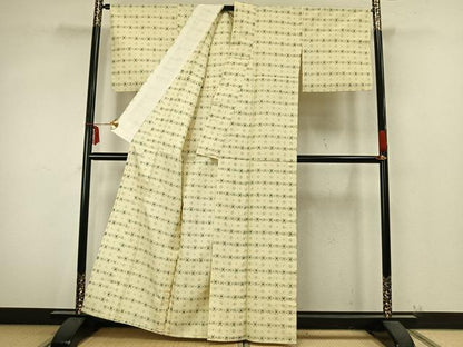 平和屋着物▽上質な紬 単衣 幾何学文様 正絹 逸品 AABA7768fy