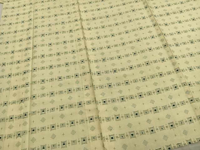 平和屋着物▽上質な紬 単衣 幾何学文様 正絹 逸品 AABA7768fy