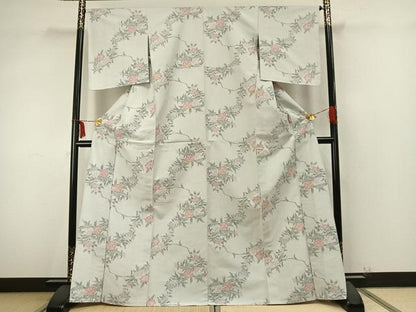 平和屋着物▽上質な紬 単衣 草花文 正絹 逸品 未使用 AABA7769fy