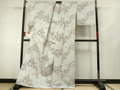 平和屋着物▽上質な紬 単衣 草花文 正絹 逸品 未使用 AABA7769fy