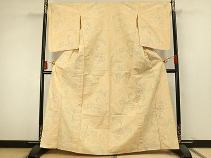 平和屋着物▽上質な紬　単衣　花蝶文　正絹　逸品　未使用　AABA7770fy