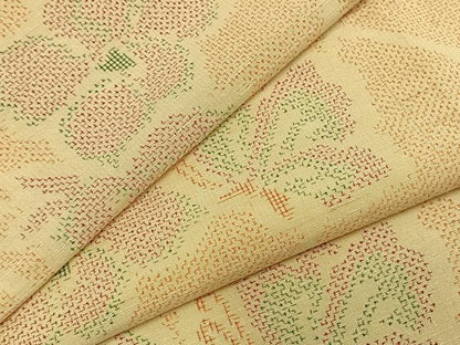 平和屋着物▽上質な紬　単衣　花蝶文　正絹　逸品　未使用　AABA7770fy