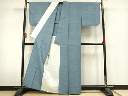平和屋着物▽本場結城紬 重要無形文化財 単衣 色無地 浅縹色 正絹 逸品 AABA7774fy