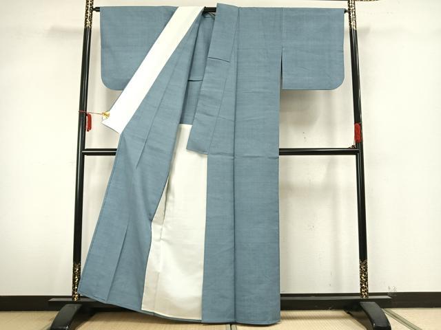 平和屋着物▽本場結城紬 重要無形文化財 単衣 色無地 浅縹色 正絹 逸品 AABA7774fy