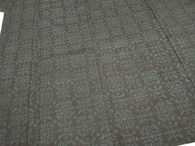平和屋着物▽結城紬　単衣　幾何学文様　正絹　逸品　AABA7776fy