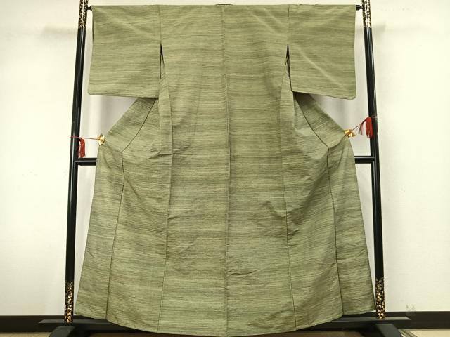 平和屋着物▽上質な紬 単衣 横縞 正絹 逸品 AABA7777fy
