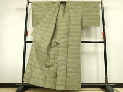 平和屋着物▽上質な紬 単衣 横縞 正絹 逸品 AABA7777fy