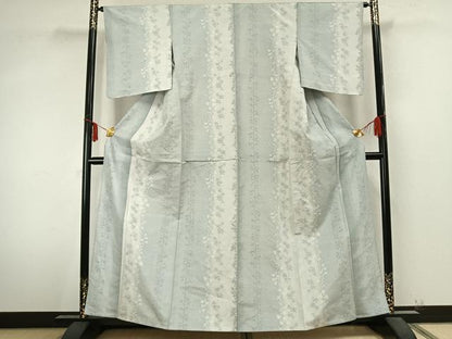 平和屋着物▽上質な紬 単衣 枝花文 正絹 逸品 AABA7778fy