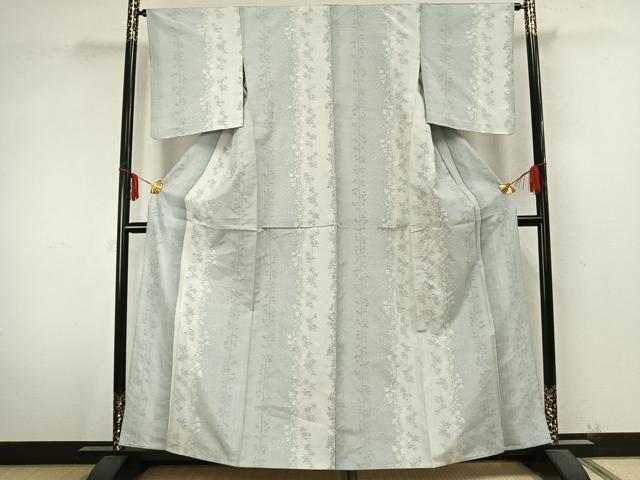 平和屋着物▽上質な紬 単衣 枝花文 正絹 逸品 AABA7778fy