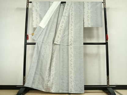 平和屋着物▽上質な紬 単衣 枝花文 正絹 逸品 AABA7778fy