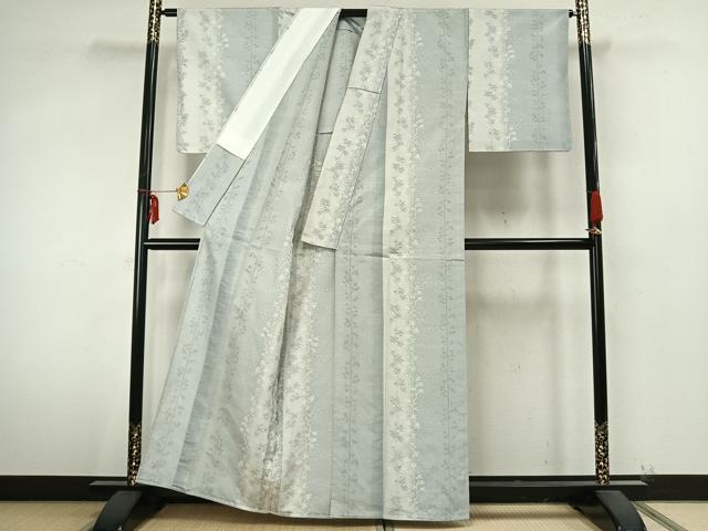 平和屋着物▽上質な紬 単衣 枝花文 正絹 逸品 AABA7778fy
