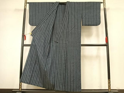 平和屋着物▽上質な紬 単衣 縞 正絹 逸品 AABA7782fy