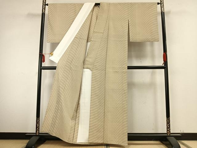 平和屋着物▽本塩沢　単衣　抽象文様　正絹　逸品　AABA7785fy