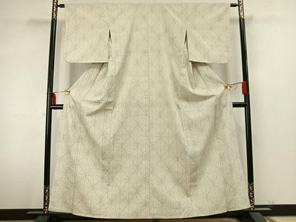 平和屋着物▽本塩沢 単衣 110亀甲 幾何学文様 正絹 逸品 AABA7786fy