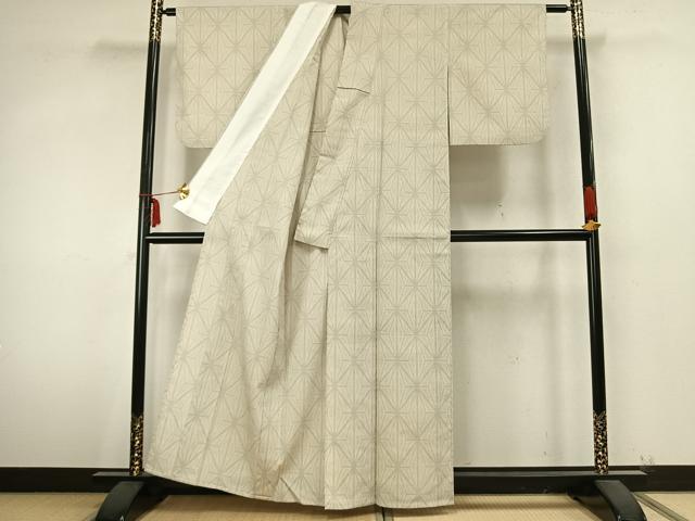 平和屋着物▽本塩沢 単衣 110亀甲 幾何学文様 正絹 逸品 AABA7786fy