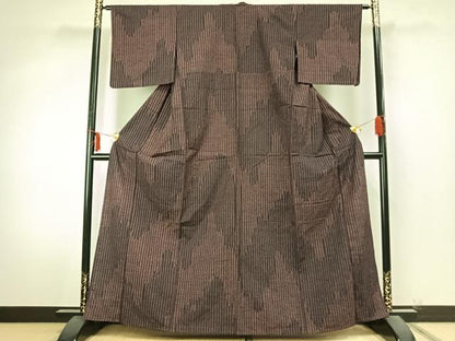 平和屋着物▽上質な紬 単衣 縞 正絹 逸品 AABA7787fy
