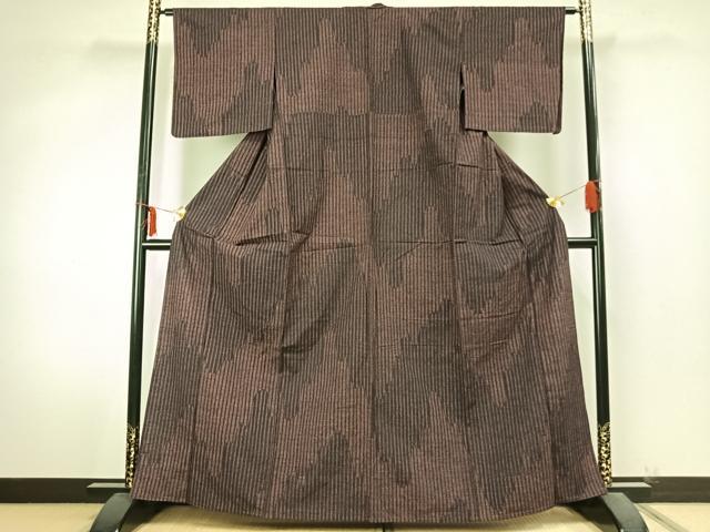 平和屋着物▽上質な紬 単衣 縞 正絹 逸品 AABA7787fy