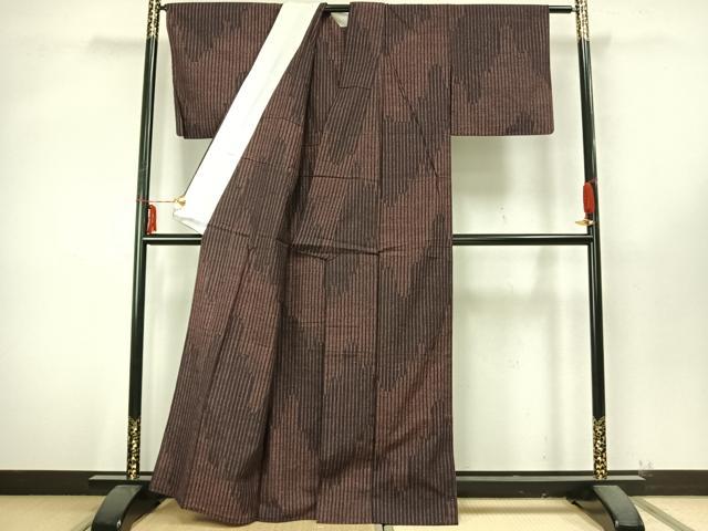 平和屋着物▽上質な紬 単衣 縞 正絹 逸品 AABA7787fy