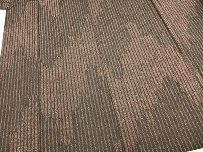 平和屋着物▽上質な紬 単衣 縞 正絹 逸品 AABA7787fy