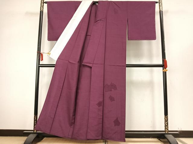 平和屋着物▽無地絵羽訪問着 単衣 紬地 箔散らし文様 蒲葡色 正絹 逸品 未使用 AABA7788fy