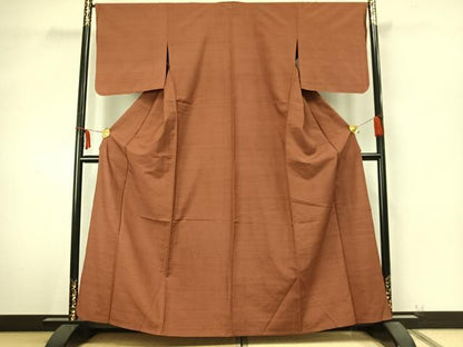平和屋着物▽上質な紬　単衣　色無地　駱駝色　正絹　逸品　AABA7789fy