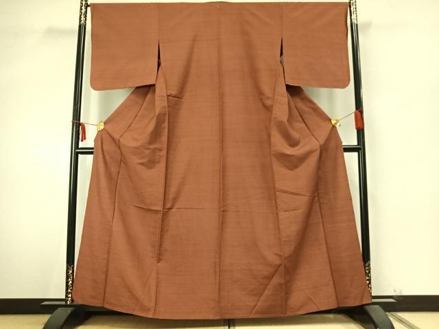 平和屋着物▽上質な紬　単衣　色無地　駱駝色　正絹　逸品　AABA7789fy