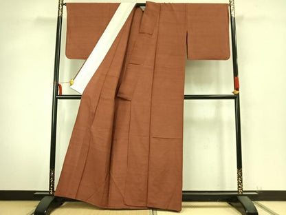 平和屋着物▽上質な紬　単衣　色無地　駱駝色　正絹　逸品　AABA7789fy