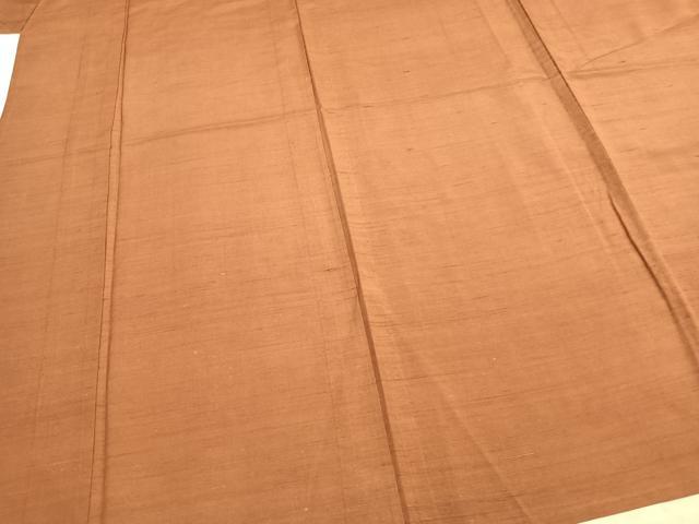 平和屋着物▽上質な紬　単衣　色無地　駱駝色　正絹　逸品　AABA7789fy