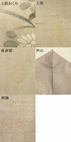 平和屋着物▽訪問着　単衣　紬地　手描き　草花文　金彩　正絹　逸品　AABA7790fy