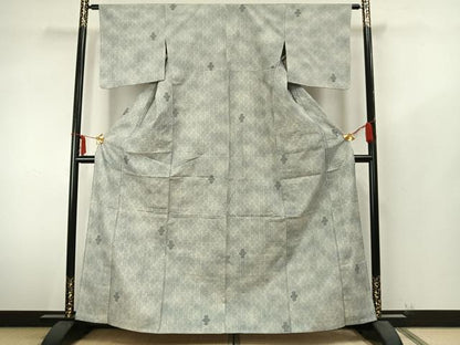 平和屋着物▽結城紬　単衣　幾何学文様　正絹　逸品　AABA7792fy