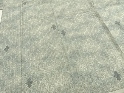 平和屋着物▽結城紬　単衣　幾何学文様　正絹　逸品　AABA7792fy