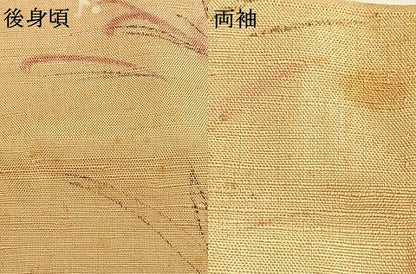 平和屋着物▽訪問着　単衣　紬地　手描き　草花文　正絹　逸品　AABA7796fy