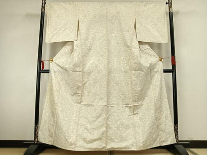 平和屋着物▽本場大島紬　白大島　単衣　舞花文　正絹　逸品　AABA7798fy