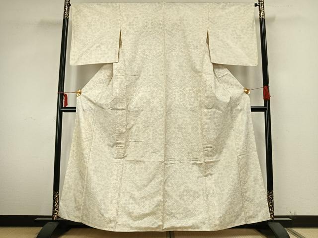 平和屋着物▽本場大島紬　白大島　単衣　舞花文　正絹　逸品　AABA7798fy