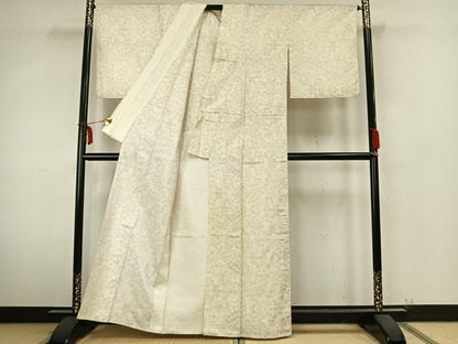 平和屋着物▽本場大島紬　白大島　単衣　舞花文　正絹　逸品　AABA7798fy