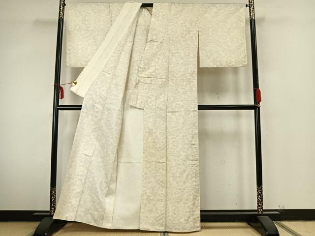 平和屋着物▽本場大島紬　白大島　単衣　舞花文　正絹　逸品　AABA7798fy